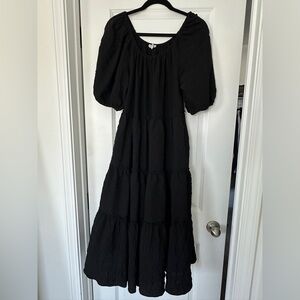 Black Smocked Midi Dress
